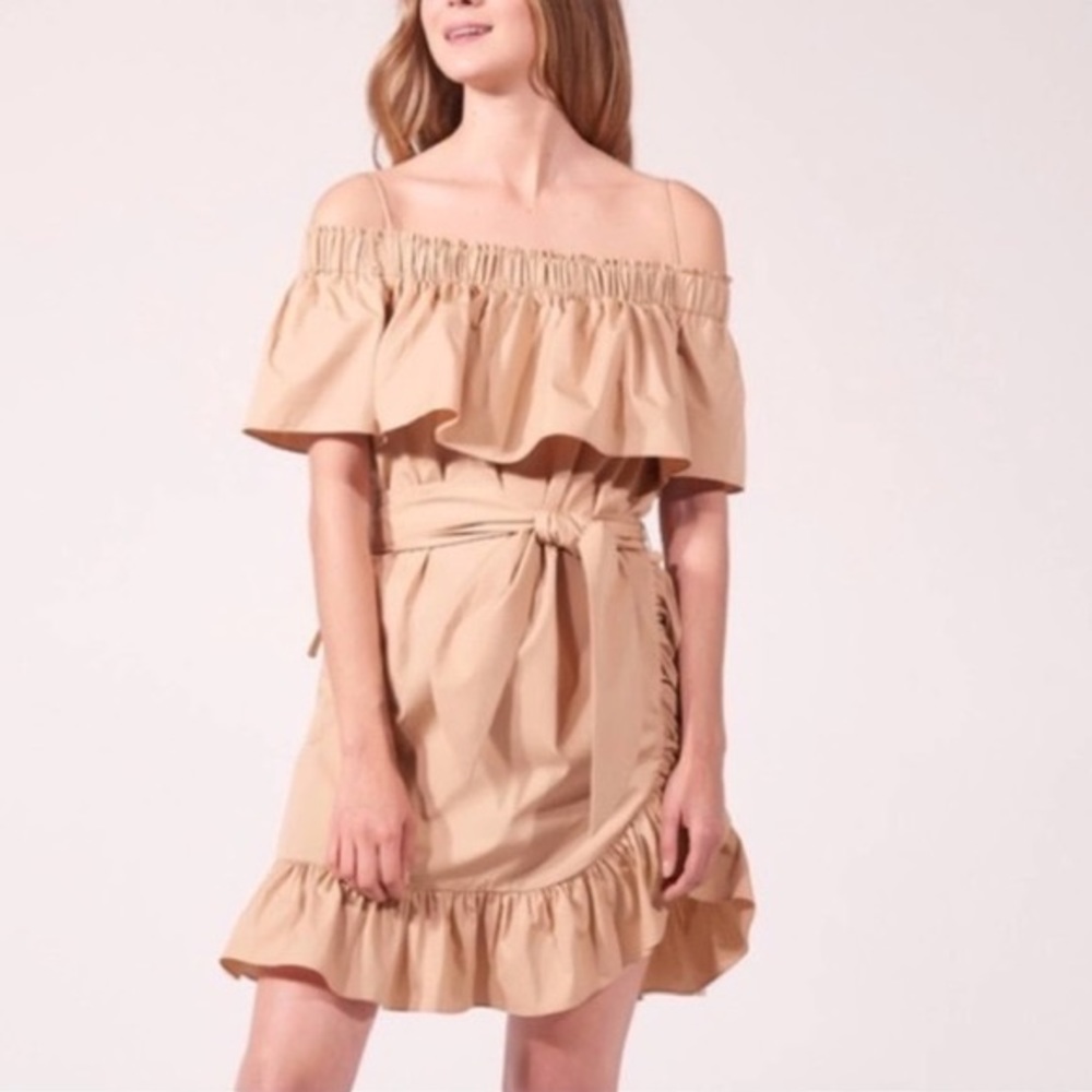 Sandro Tan Off the Shoulder Mini Dress